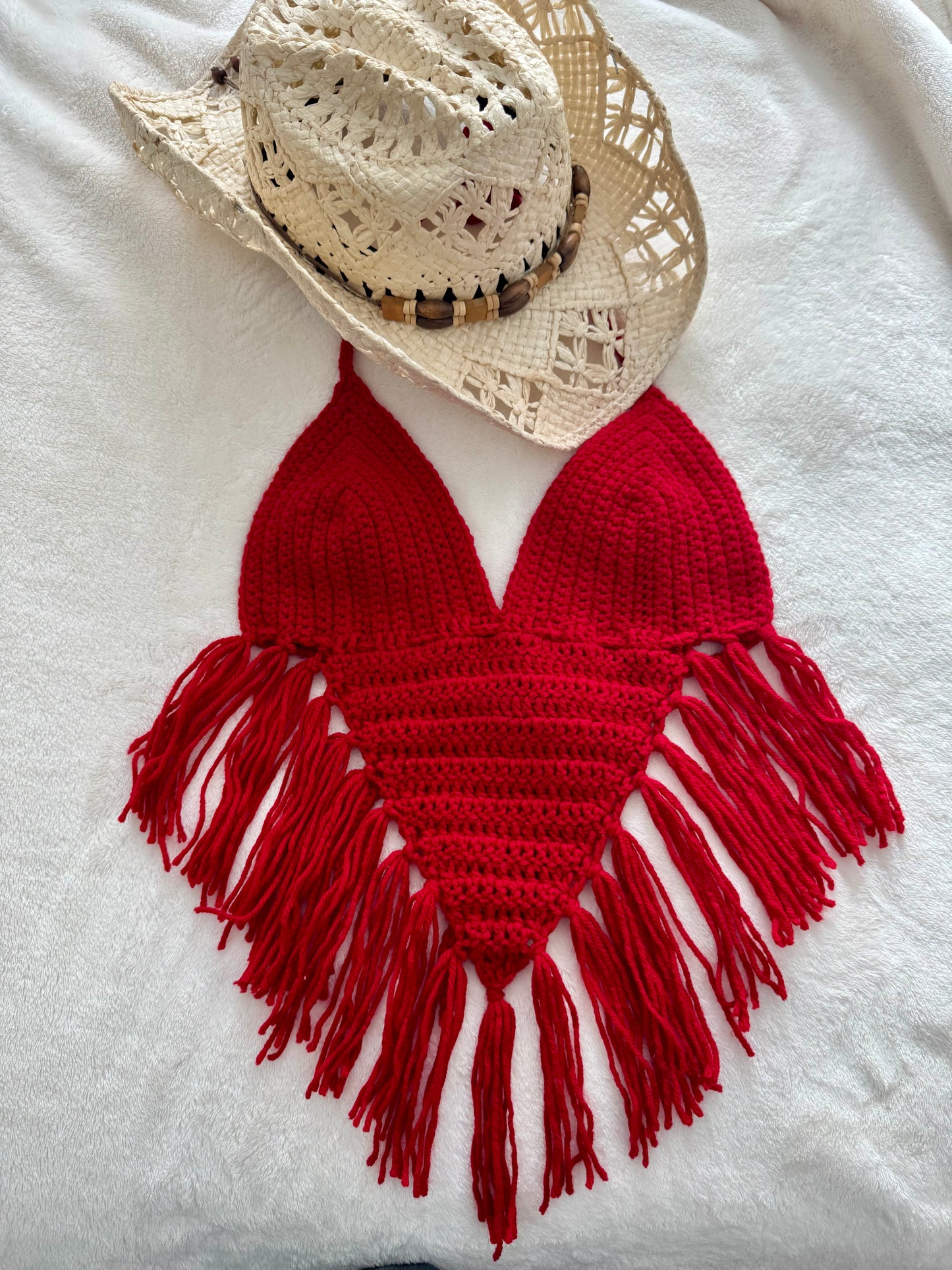 Red Fringe Crop Top