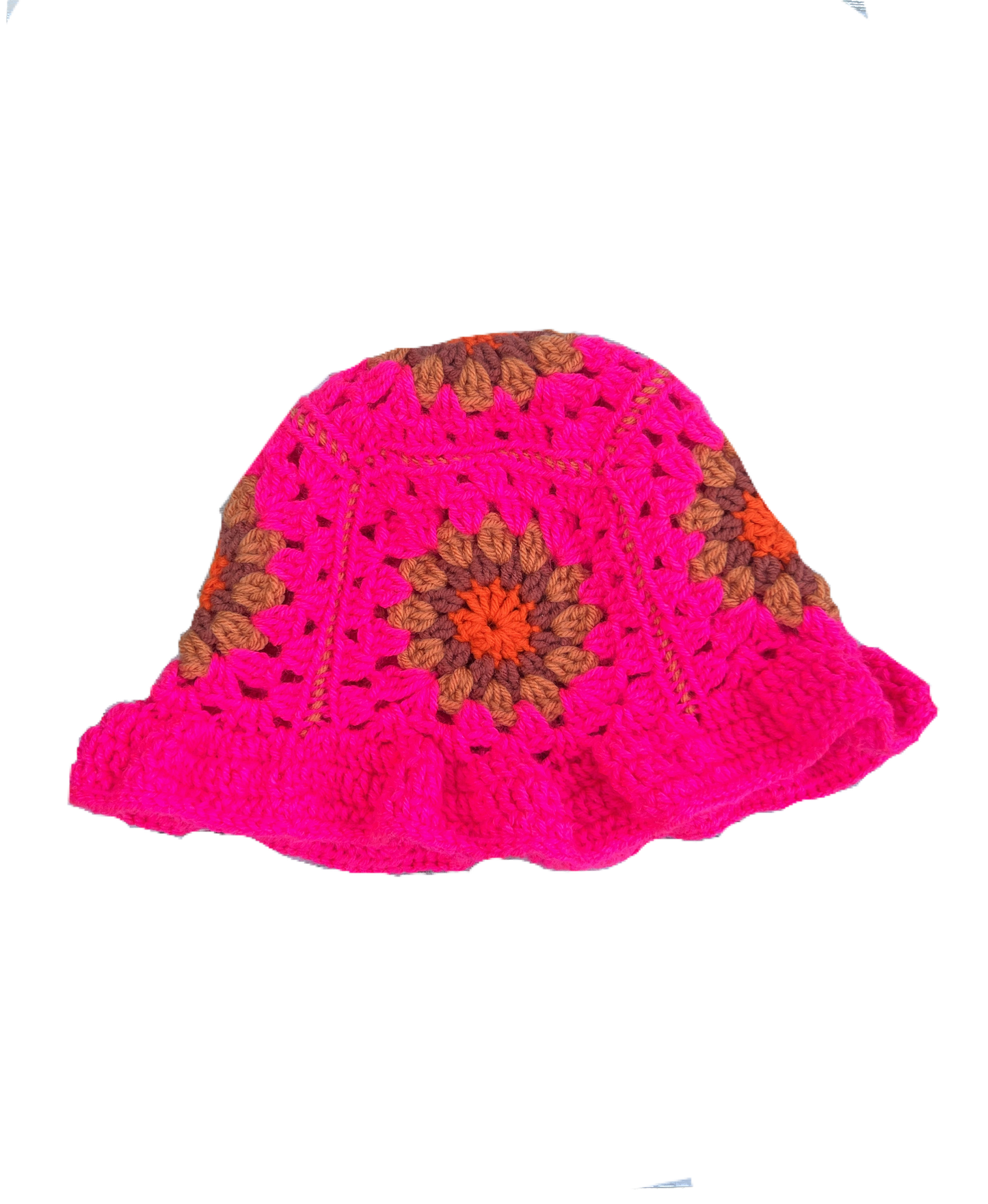 Hot pink & orange crochet bucket hat