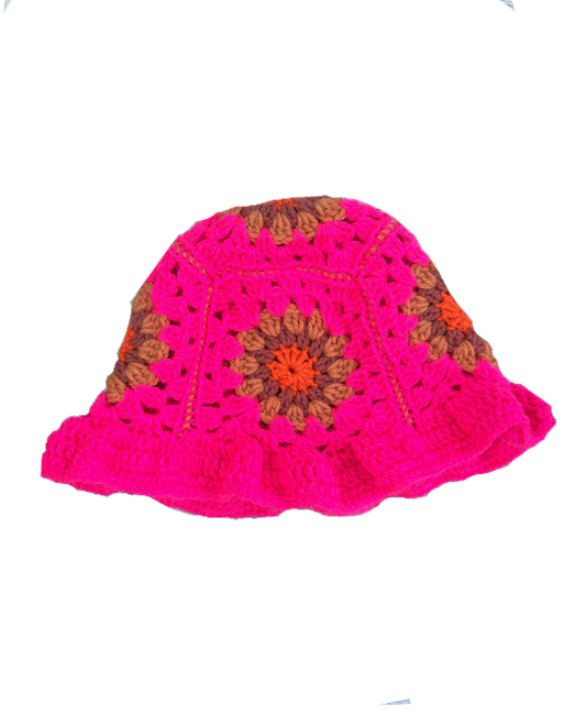 Hot pink & orange crochet bucket hat