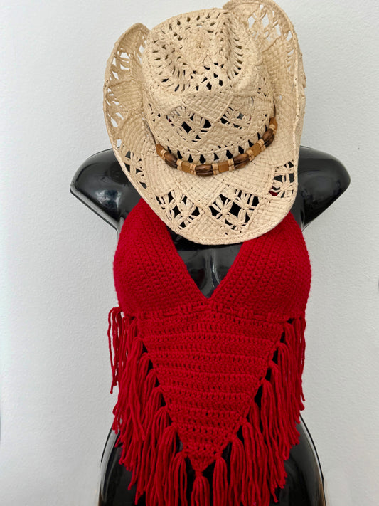 Red Fringe Crop Top
