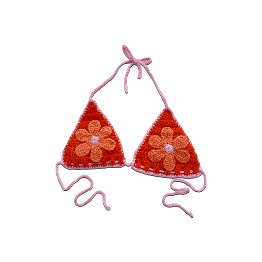 Orange & Pink flower power bikini top